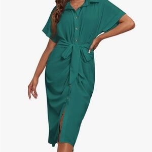 Elegant Teal Button-Down Dress